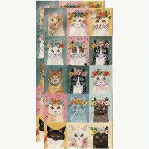 Floral Crown Kitty Cats Kitchen Dish or Hand Towels, Set of 2